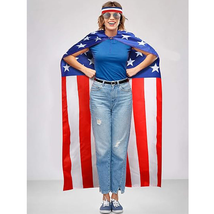 Unisex nan patriotic skeleton costume cape with flag print cape wig and handheld flags Bowlift
