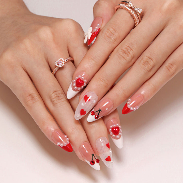 Artful Handmade Nail Art with Hearts and Ribbons Bowlift