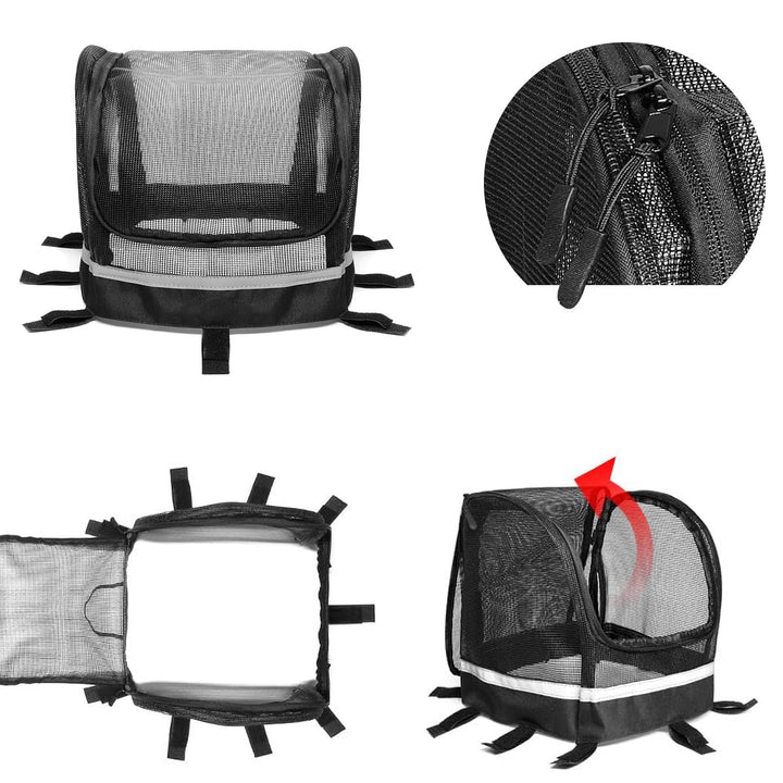 front-mounted breathable mesh bicycle pet basket canopy with reflective trim Bowlift