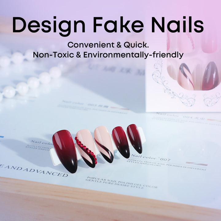 Nail set with elegant ombre design and creative decorations Bowlift