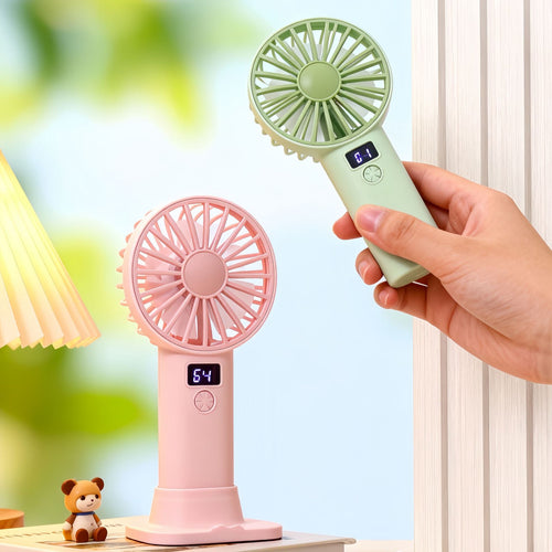Unisex compact USB battery hand fan with LCD display and three-speed Bowlift