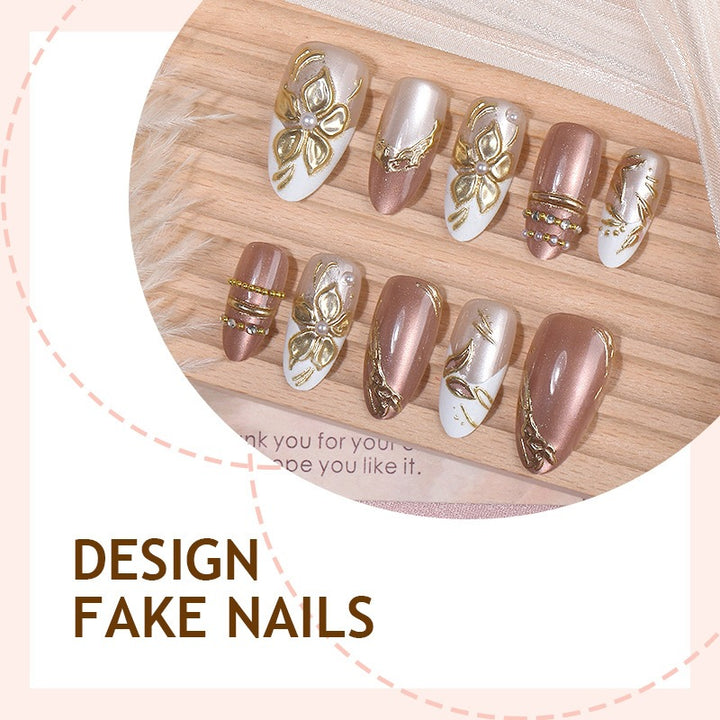 Designer artificial nail set with floral accents and glittering details Bowlift