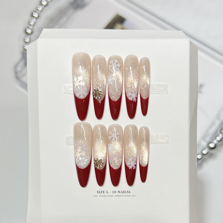 Artistic Press-On Nail Set with Elegant Floral Design Bowlift