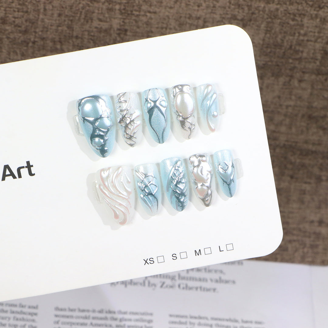 Artistic Metallic Press-On Nail Set Bowlift