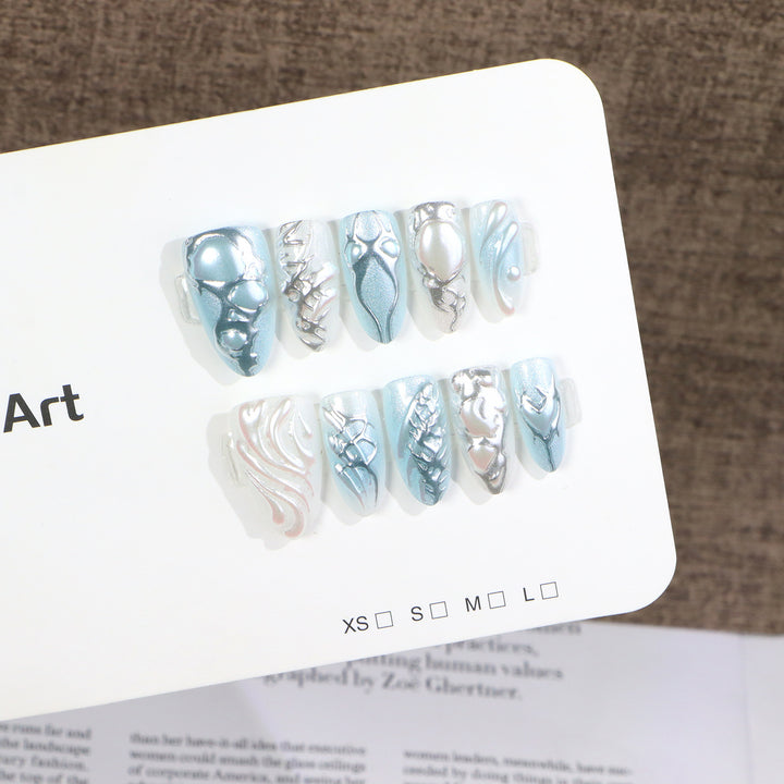 Artistic Metallic Press-On Nail Set Bowlift
