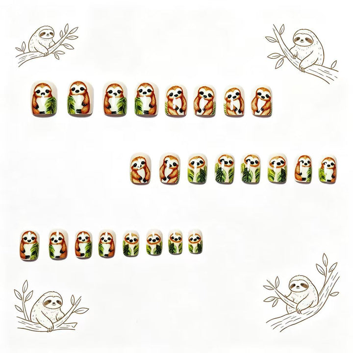 Art nails with cute sloth and leaf design Bowlift