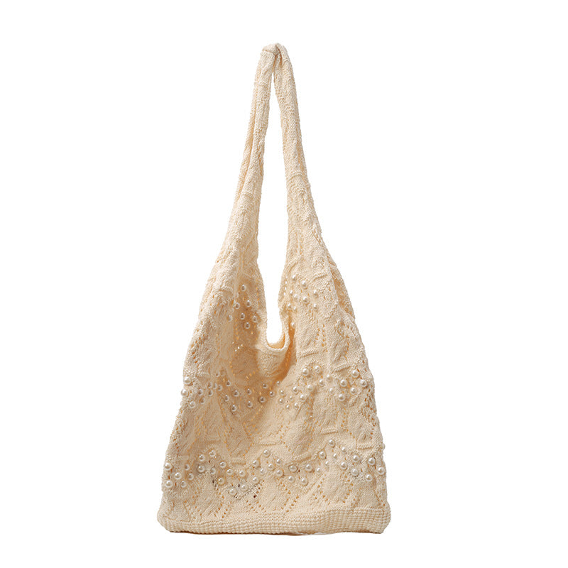 Handcrafted Embellished Knit Tote Bag