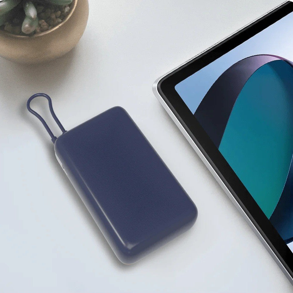 Compact Slim portable power bank with dual fast-charge USB-C ports and durable lanyard Bowlift