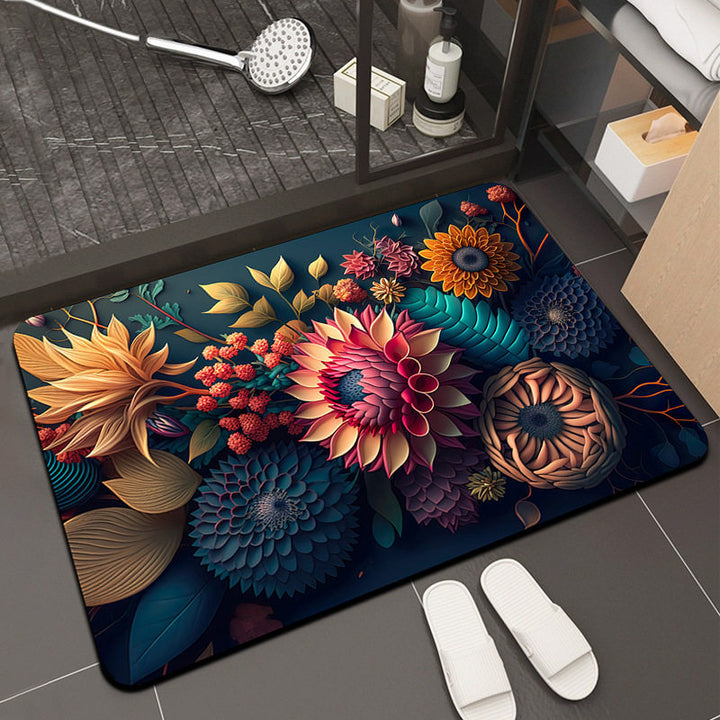 Floral Design Memory Foam Bath Mat Bowlift