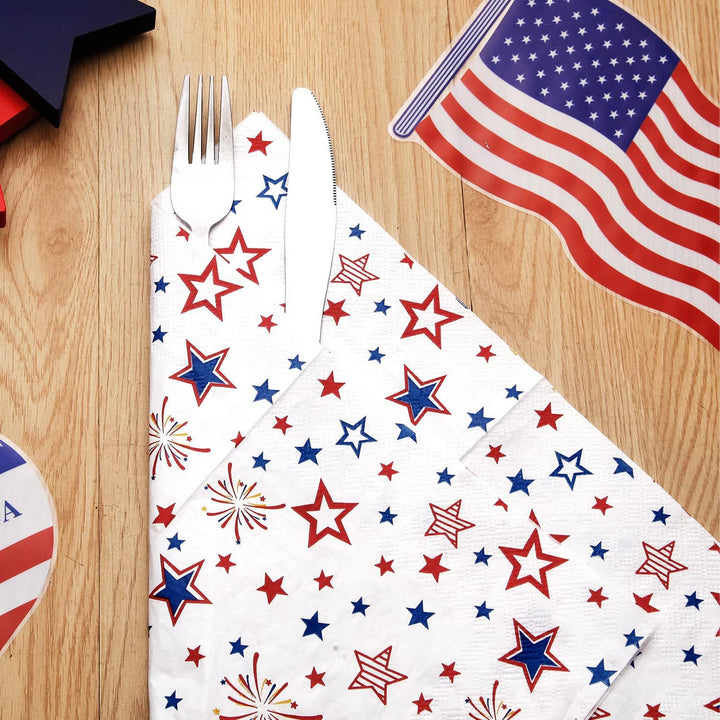 Unisex nan festive star patterned disposable party napkin with fireworks motif Bowlift