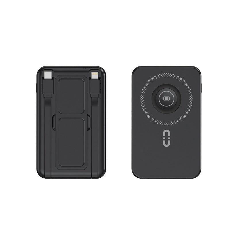 Portable power bank with integrated Qi charging function and magnetic connection Bowlift