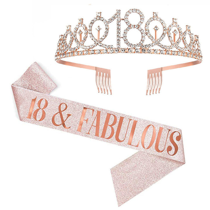 Girl Glittering Birthday Crown and Sash Set Bowlift