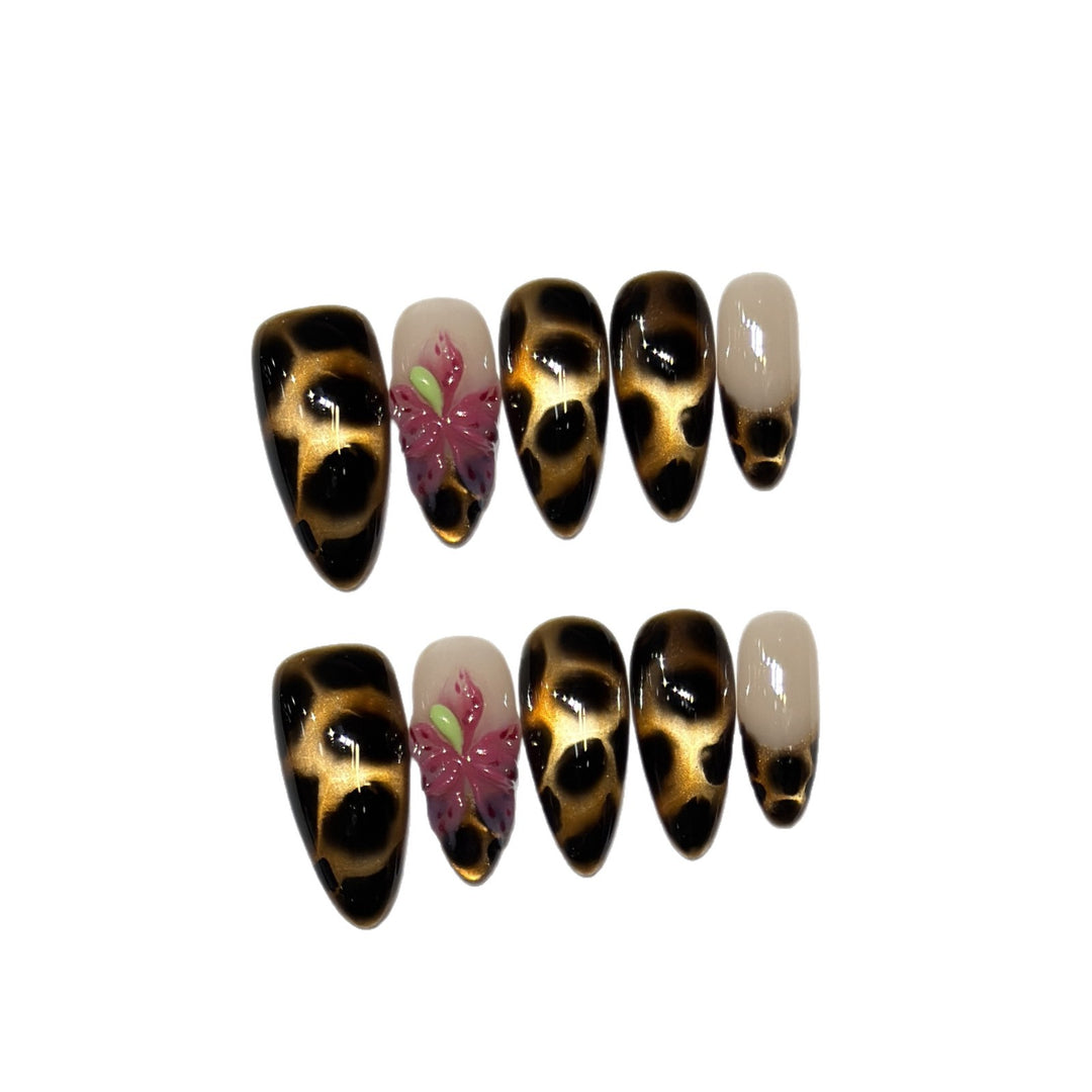 Artistic Stiletto Nail Tips with Floral Design Bowlift
