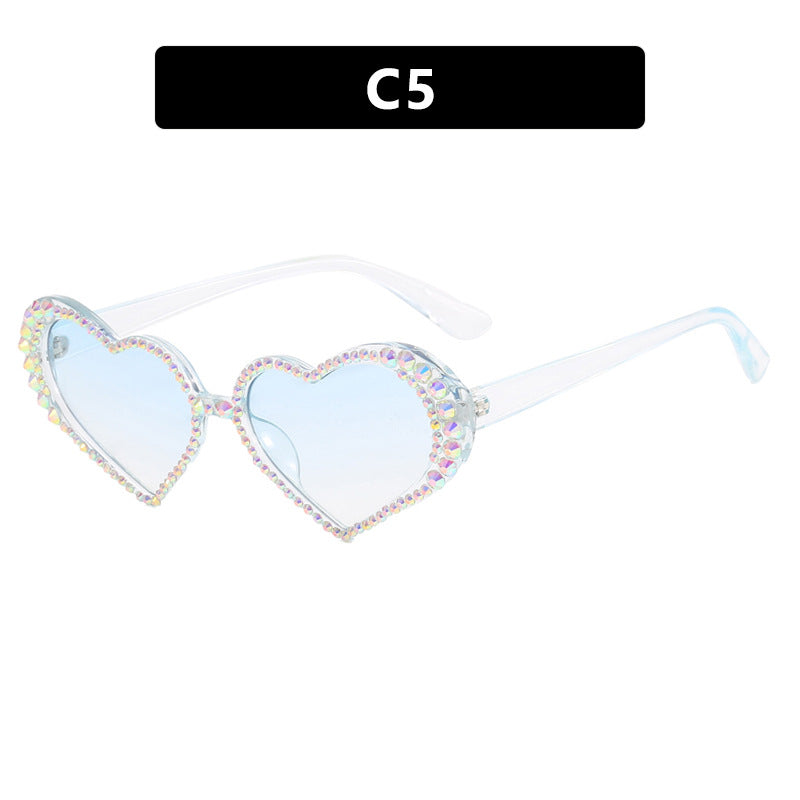 Women's Heart-Shaped Sunglasses with Rhinestone-Embellished Frame Bowlift