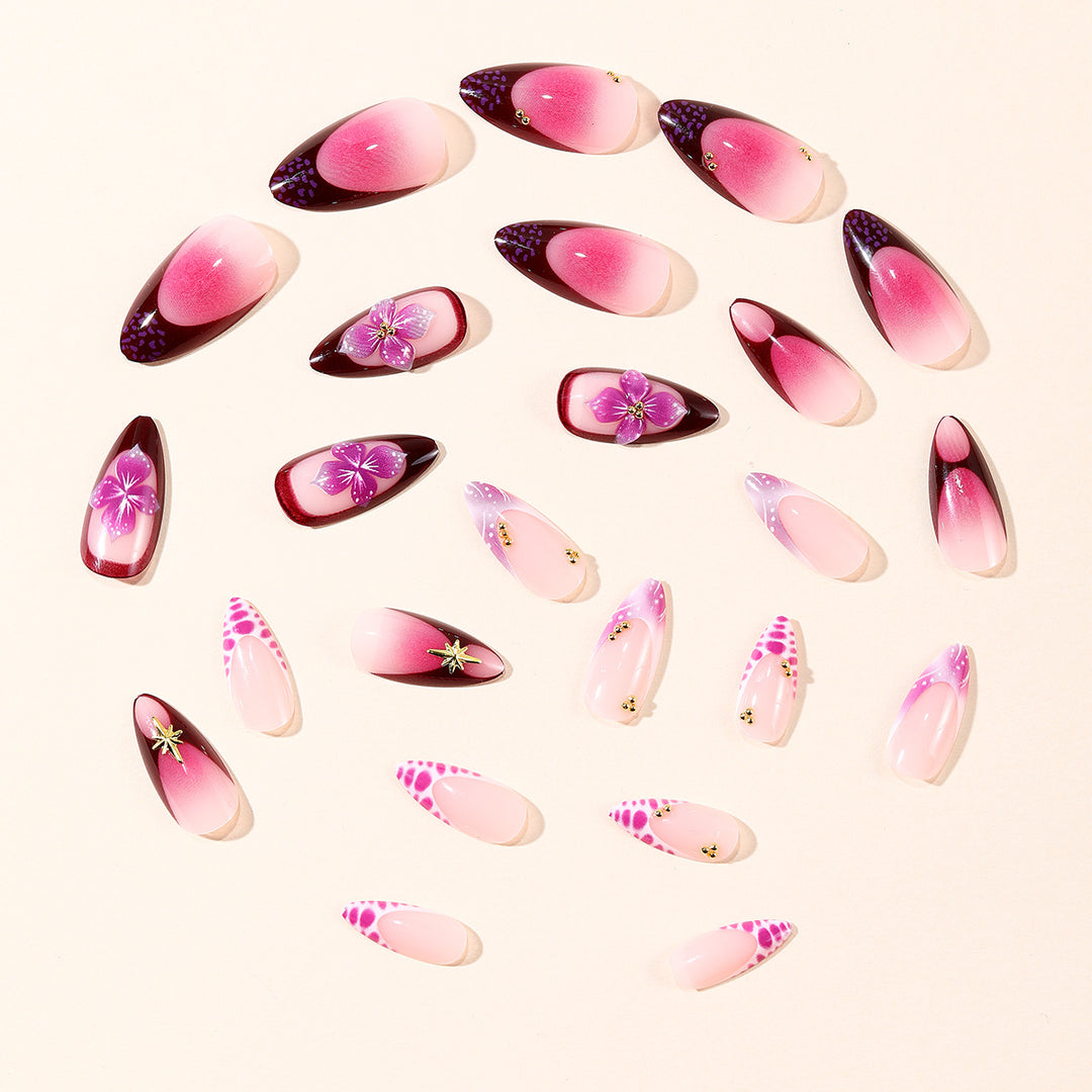 Floral-Accent Stiletto Nail Art Extensions Bowlift