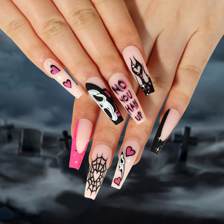 Artificial nail art with Halloween motif and unique embellishments Bowlift