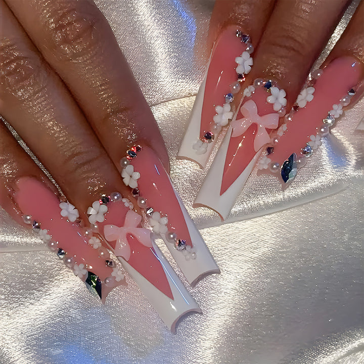 Decorative 3D Floral Design Press-On Nails Bowlift