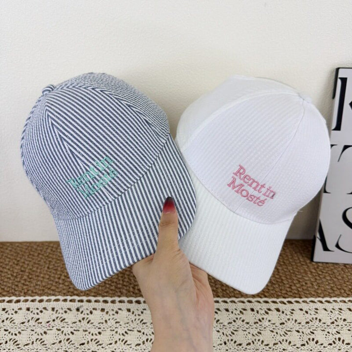 Women's Striped Embroidered Baseball Cap Bowlift