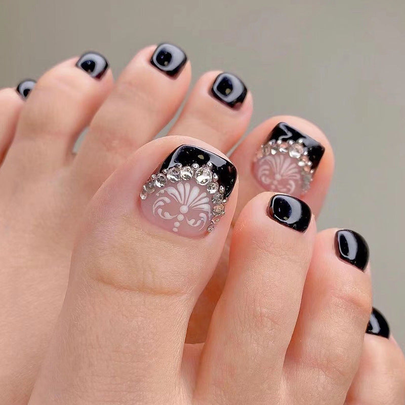 Decorative Press-On Toenails with Elegant Gemstone Accents Bowlift