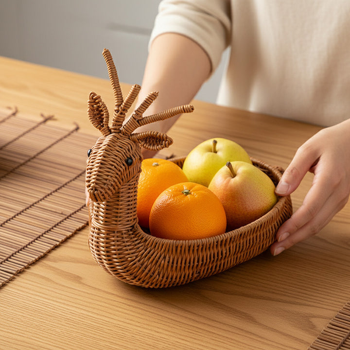 Decorative Animal-Shaped Woven Basket Bowlift