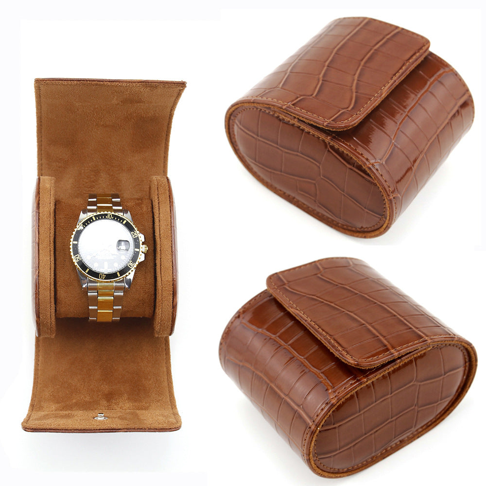 Embossed Leather Single Watch Travel Case Bowlift