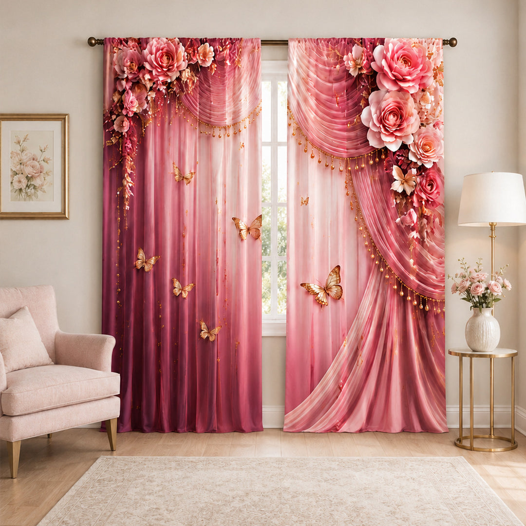 Floral Patterned Window Curtains