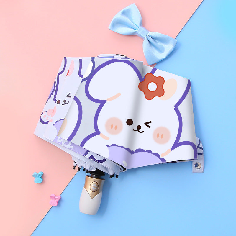 Ladies Folding Umbrella with Cute Animal Design Bowlift