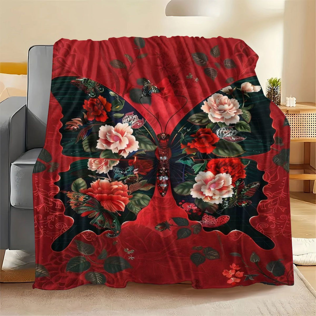 Fluffy Butterfly Print Fleece Blanket
