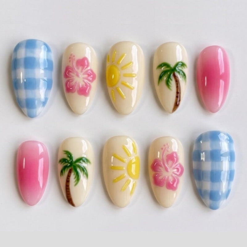 Tropical-Themed Press-On Nail Art Collection Bowlift