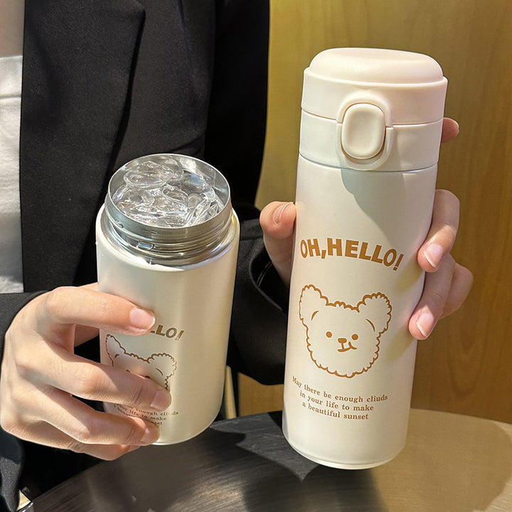 Ladies Insulated Drinking Bottle with Cute Animal Design and Practical Flip Top Bowlift