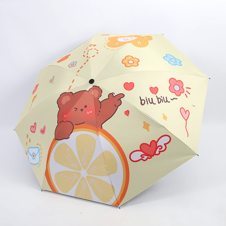 Women's Folding Umbrella with Playful Bear Design Bowlift