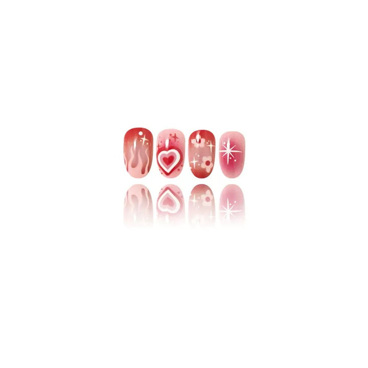 Artificial nail set with romantic heart design and sparkling accents Bowlift