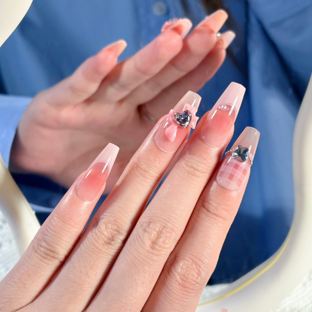 Artistic Press-On Nails with Floral and Jewel Accents Bowlift