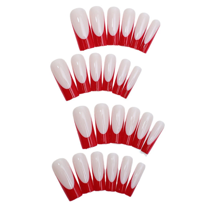 Elegant Press-On Nail Set with Artistic Red and White Design Bowlift