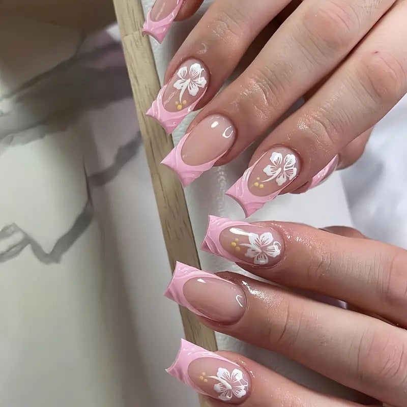 Elegant Floral Art Nail Enhancements Bowlift