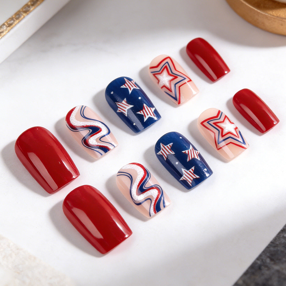 Themed Press-On Nail Art Set with Star Design Bowlift