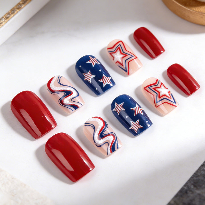 Themed Press-On Nail Art Set with Star Design Bowlift