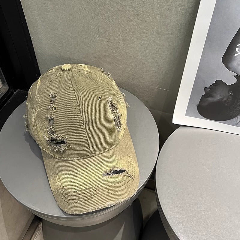 Women's Distressed Black Denim Baseball Cap Bowlift