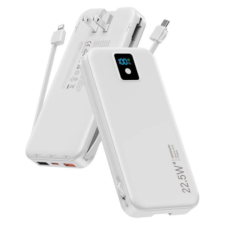 Power bank with digital LCD display and integrated charger Bowlift