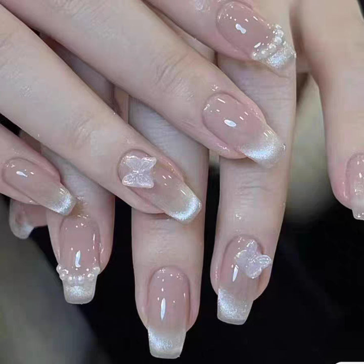 Glossy French Tip Press-On Nails Bowlift