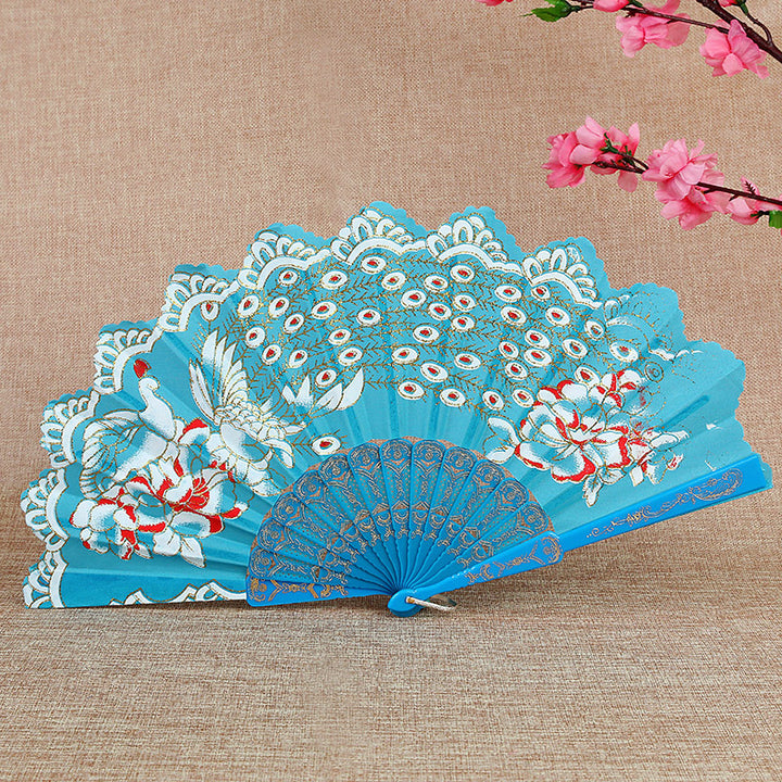 Women Folding Hand Fan with Elegant Embroidery Bowlift