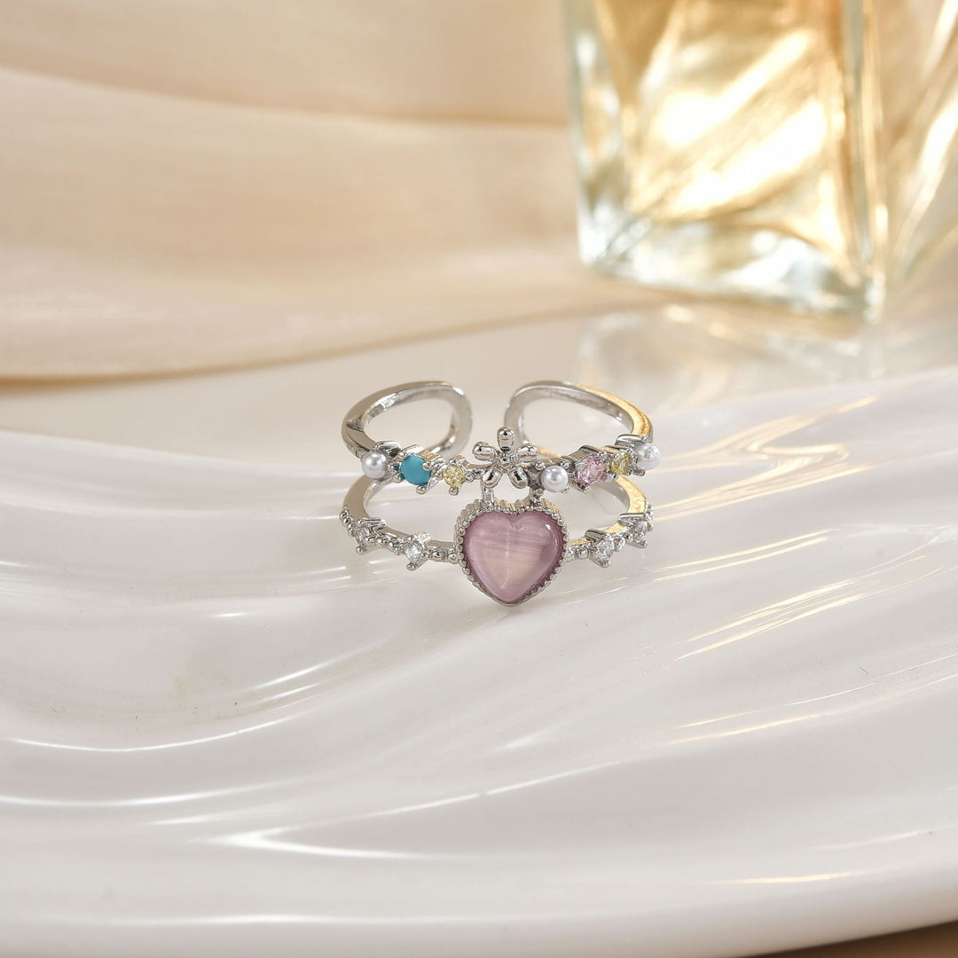 Double-Band Heart Halo Ring With Pavé Accents
