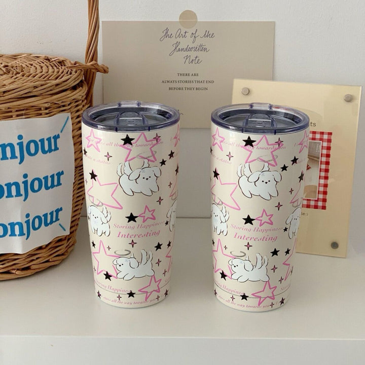 Women's insulated drinking cup with secure silicone lid and fun dog design Bowlift