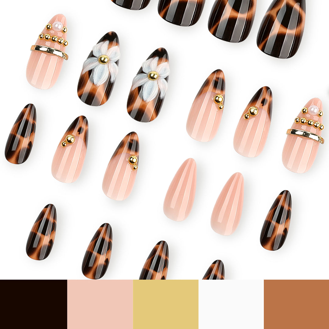 Artful stiletto nails with flower and leopard design Bowlift