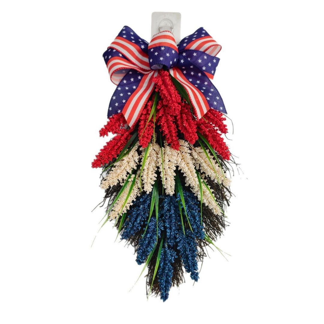 Unisex nan patriotic hanging decoration for door and wall made of artificial flowers with ribbon Bowlift