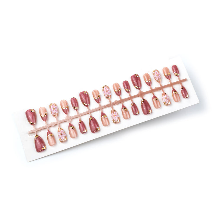 Decorative Floral Press-On Nail Set Bowlift