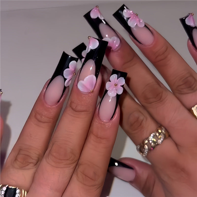 Floral-Embellished Long Press-On Nails Bowlift