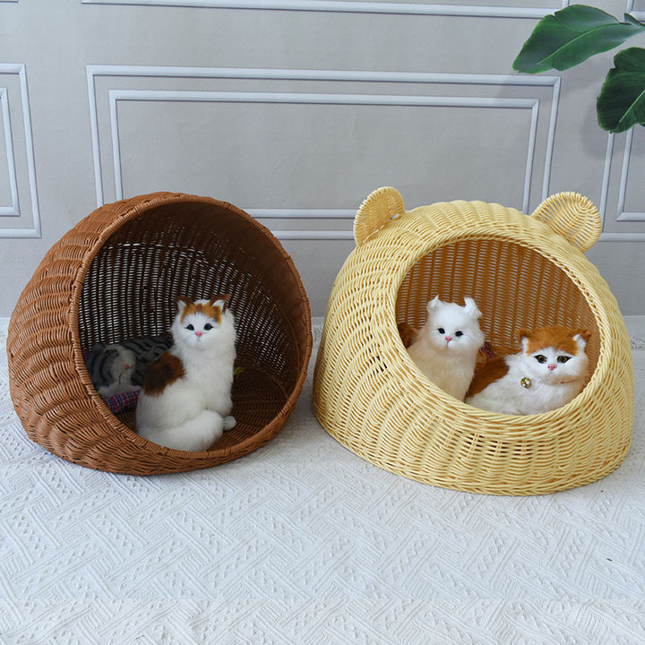 Playful Bear-Shaped Woven Pet Bed Bowlift