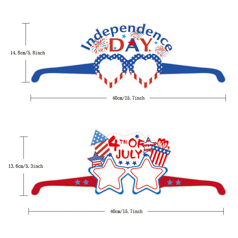Unisex nan novelty patriotic party glasses assortment with themed foam toppers and mixed star and heart lens shapes Bowlift