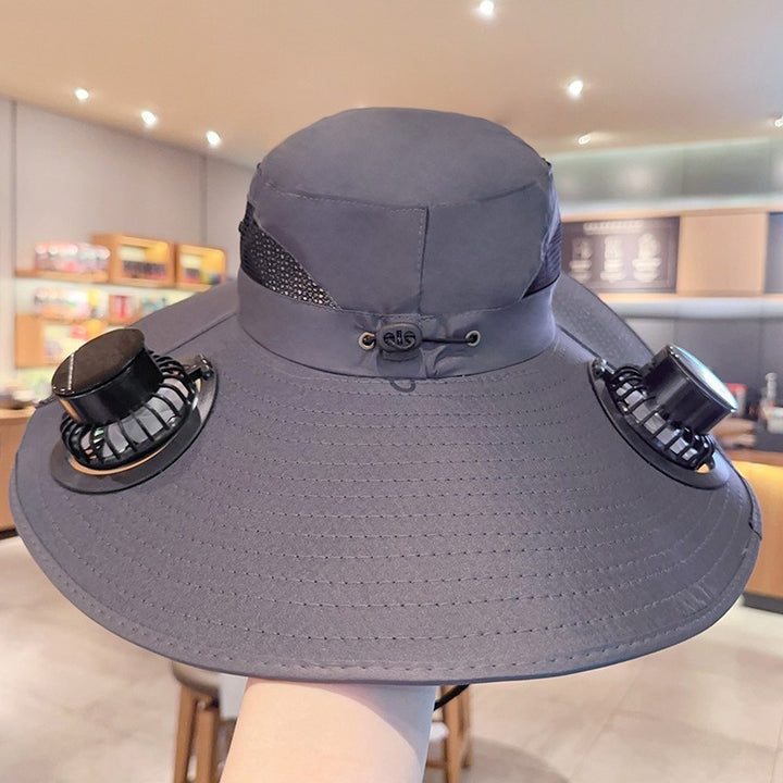 Sunscreen hat with dual USB fans, breathable mesh and adjustable chin strap Bowlift